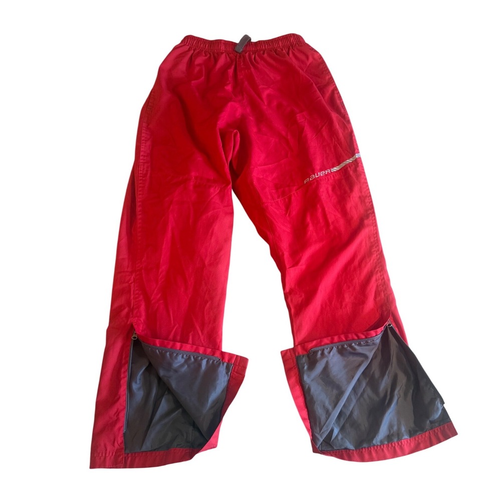 Bauer Team Men Red Mesh Lined Athletic Track Pants Small Zipper Cuffs S/P Hockey